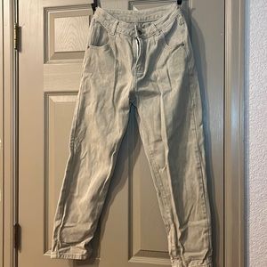 tan straight leg jeans